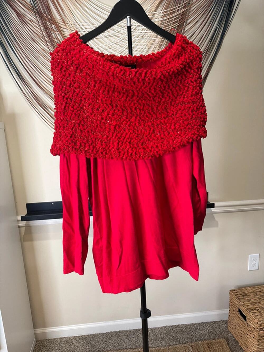 Alfani red off the shoulder tunic sweater EUC L 3170